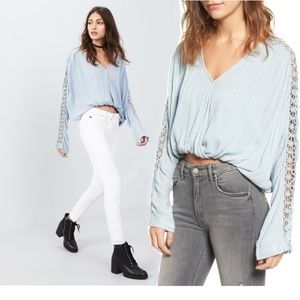 Free People Runaway Top Crochet Long Sleeve Large